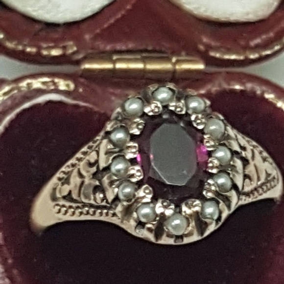12k gold genuine amethyst seed  pearl enamel ring main image 3